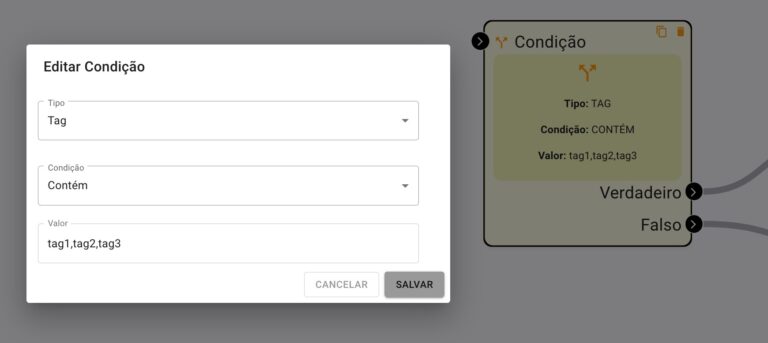 FlowBuilder Formulário Bloco Condição de Tag