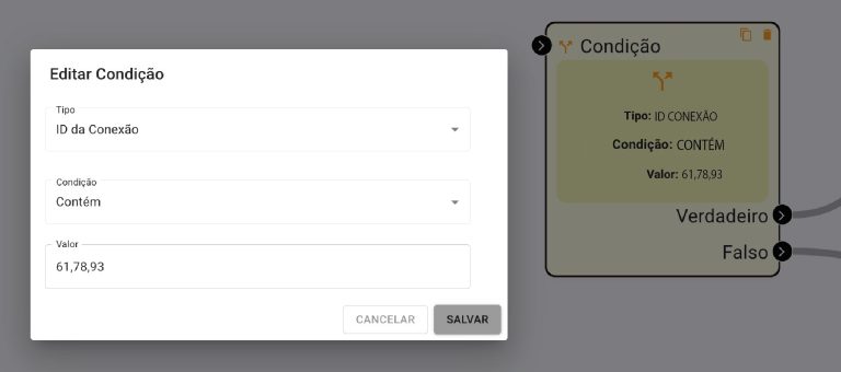 FlowBuilder Formulário Bloco Condição de ID da Conexão