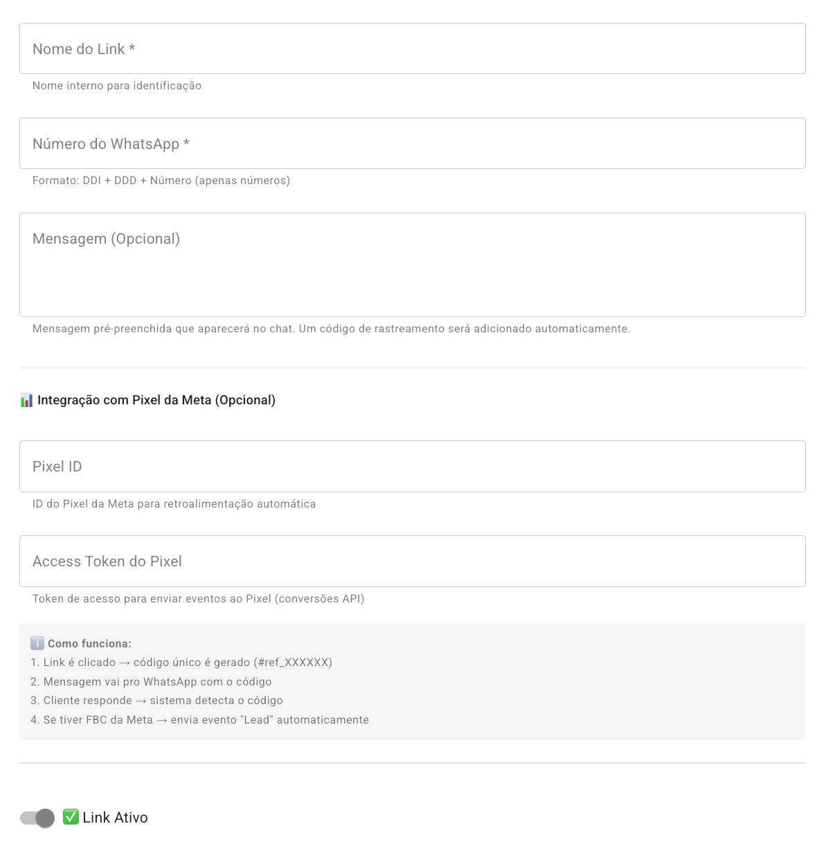 Formulário exemplo de como Adicionar Link