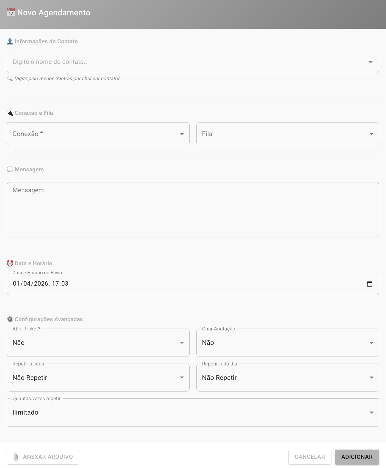 Adicionar um Agendamento