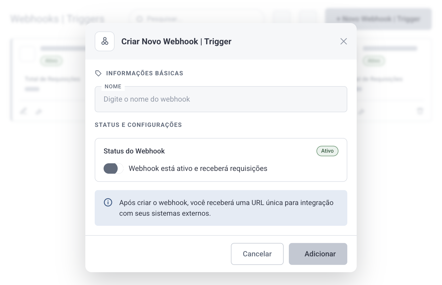 Tela de criação de um novo Webhook Trigger
